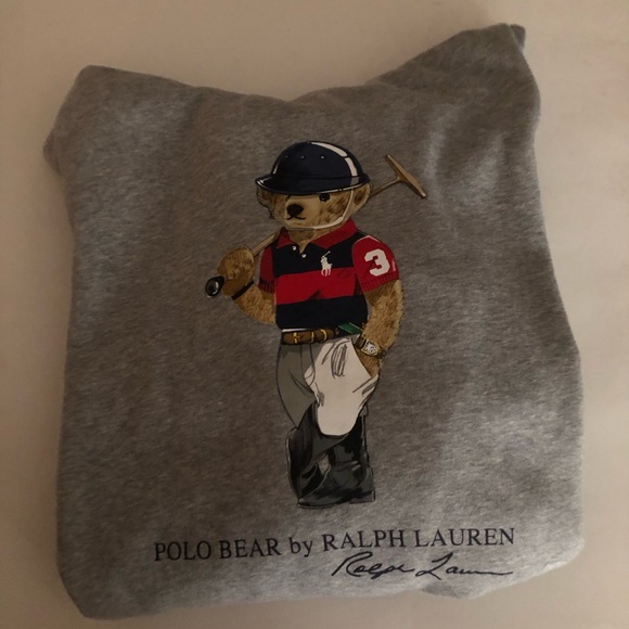 POLO RALPH LAUREN Bear Fleece Grey Hoodie. Size: 2XL, 2XB, 2TG